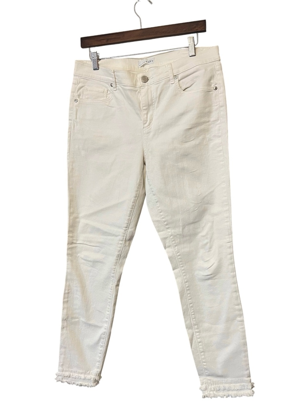 ANN‎ TAYLOR LOFT The Skinny Mid-to-High Rise Crop Ankle Jeans, White, Sz 10
